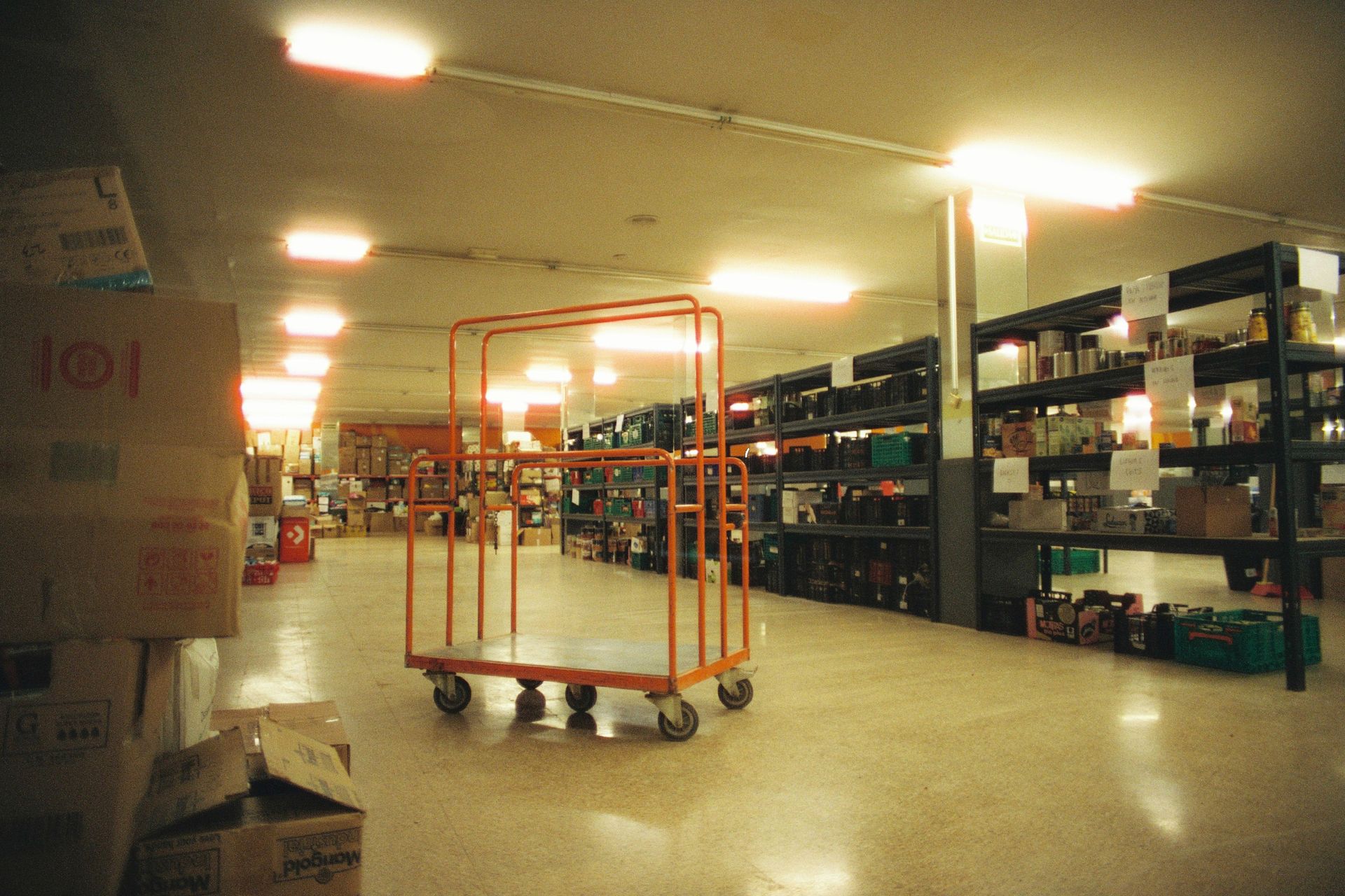 Warehouse interior with racking and storage